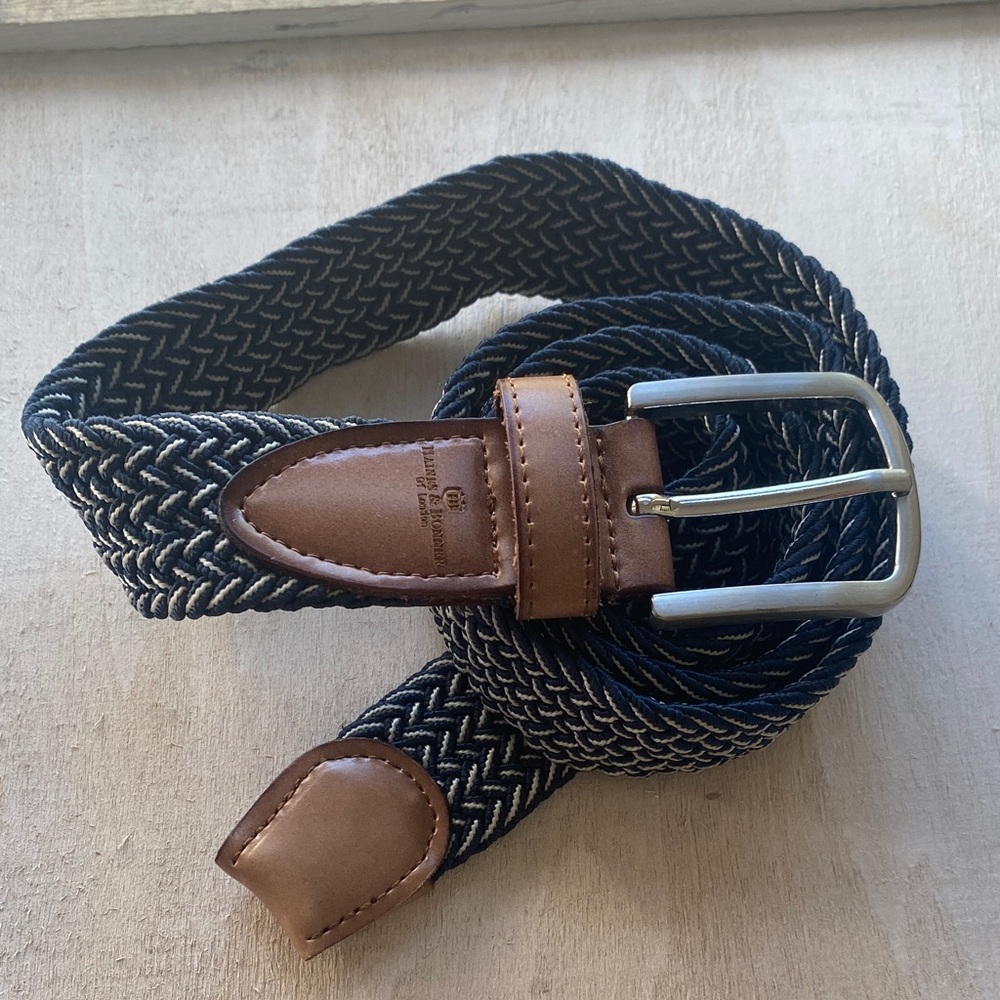 Vintage Nautical Haines&Bonner Blue and Brown stretch Woven braided leather Belt
